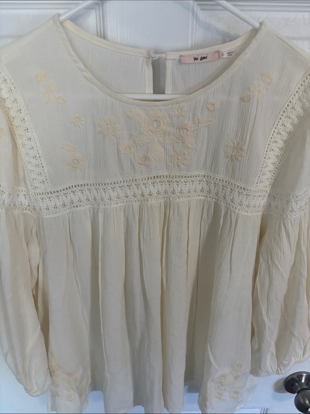 miami Cream Floral Embroidered Peasant Blouse - Picture 5 of 10